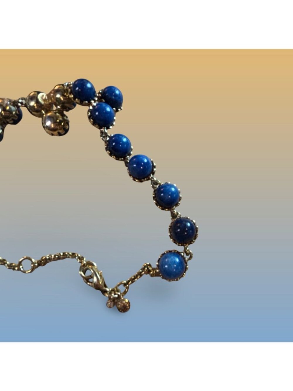 Ann Taylor Necklace With Blue Beads Retro Charm Lobster Clasp Closure Statement - Picture 8 of 10